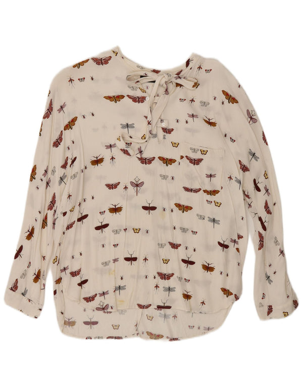 Zara Womens Long Sleeve Blouse Top UK 16 Large Off White Butterfly