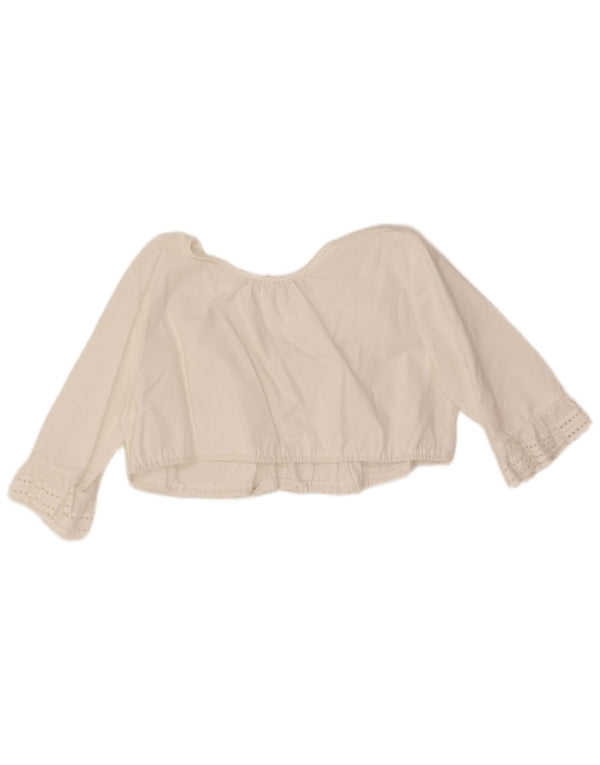 Vintage Womens 3/4 Sleeve Crop Top UK 12 Medium White