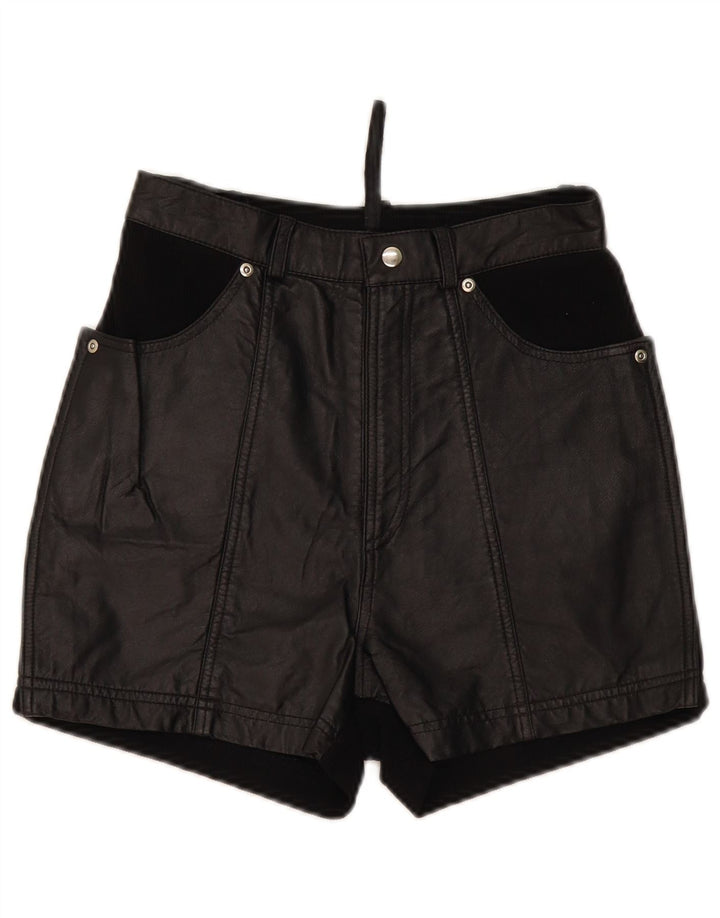 Vintage Womens Leather Shorts UK 10 Small W26 Black Leather