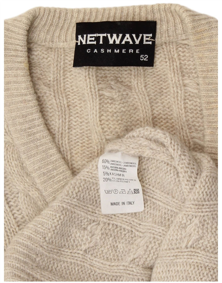 Vintage Mens V-Neck Jumper Sweater IT 52 Large Off White Lambswool