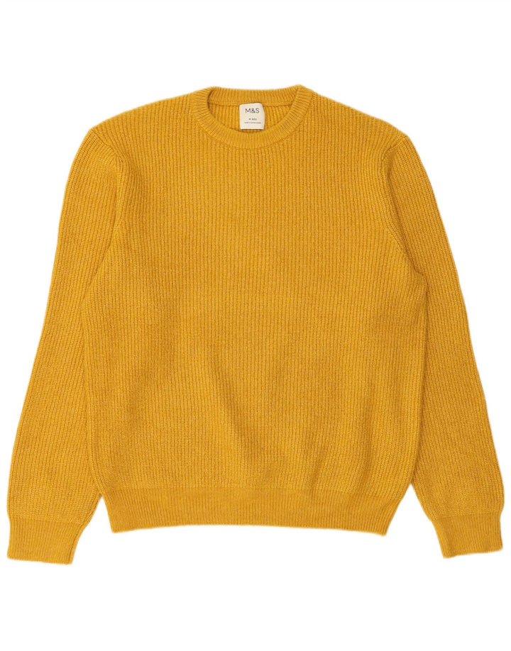 MARKS & SPENCER Mens Crew Neck Jumper Sweater Medium Yellow Polyamide