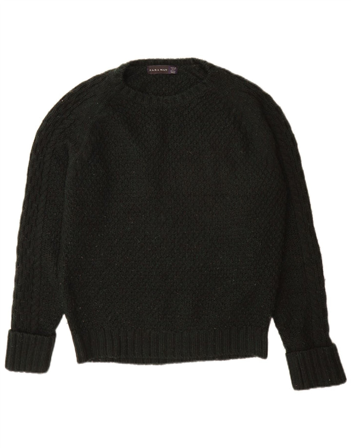 Zara Mens Crew Neck Jumper Sweater Medium Black Acrylic