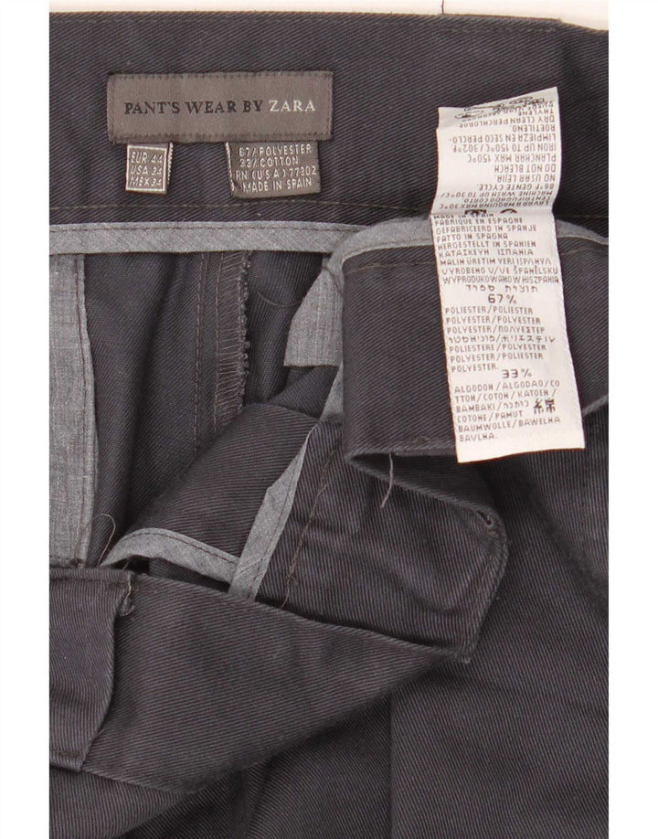 Zara Mens Straight Chino Trousers EU 44 Large W34 L28 Grey Polyester