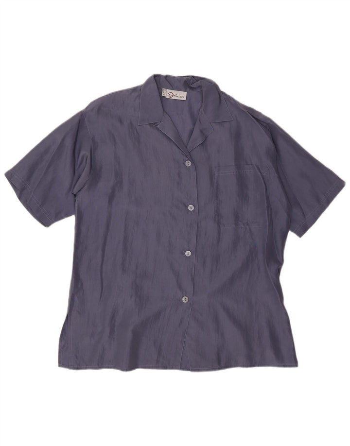 Vintage Womens Short Sleeve Shirt Blouse IT 42 Medium Navy Blue Silk
