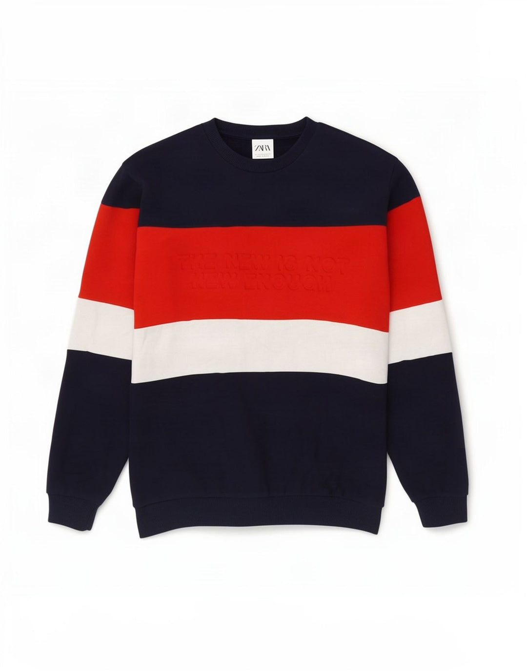 Zara Herre grafisk sweatshirt Jumper Medium Marineblå Colourblock Bomuld