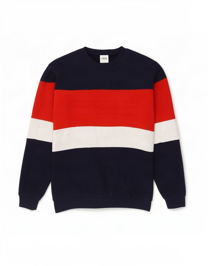 Zara Herre grafisk sweatshirt Jumper Medium Marineblå Colourblock Bomuld