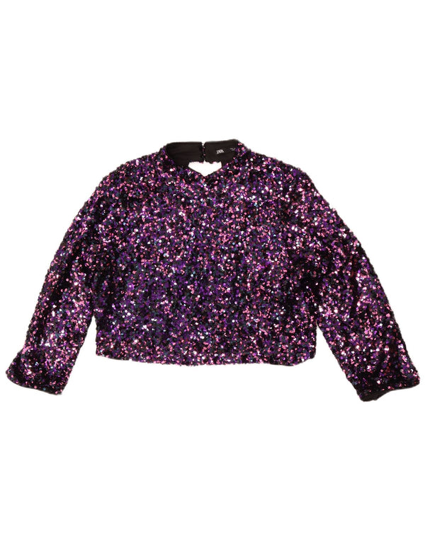 Top corto da donna con maniche a 3/4 Zara, taglia UK 14, grande viola screziato