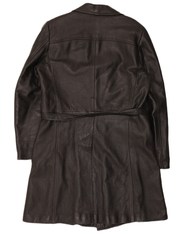 Casaco de couro vintage masculino com peito duplo Reino Unido 38 preto médio