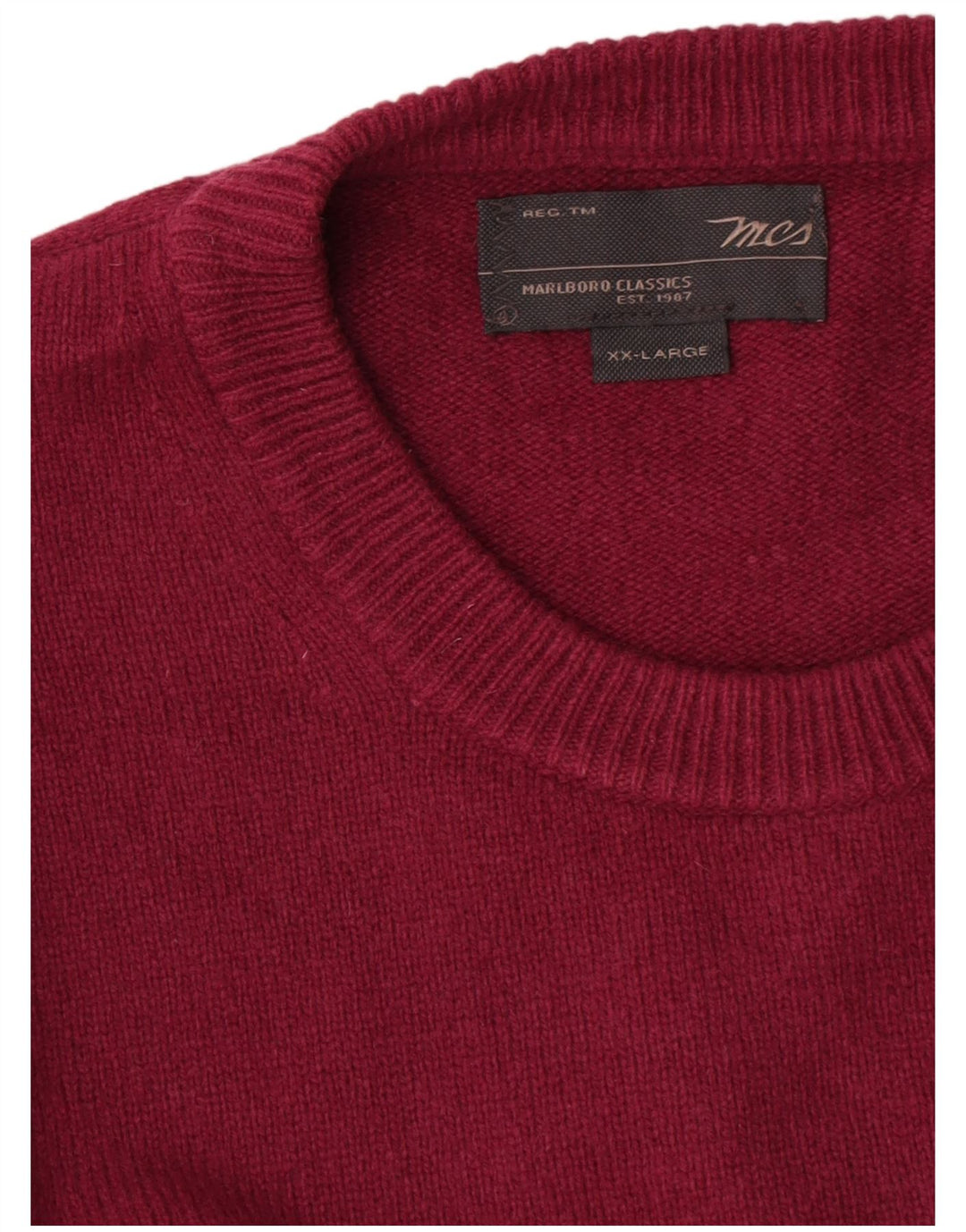 Marlboro Classics Mens Crew Neck Jumper Sweater 2XL Burgundy Wool
