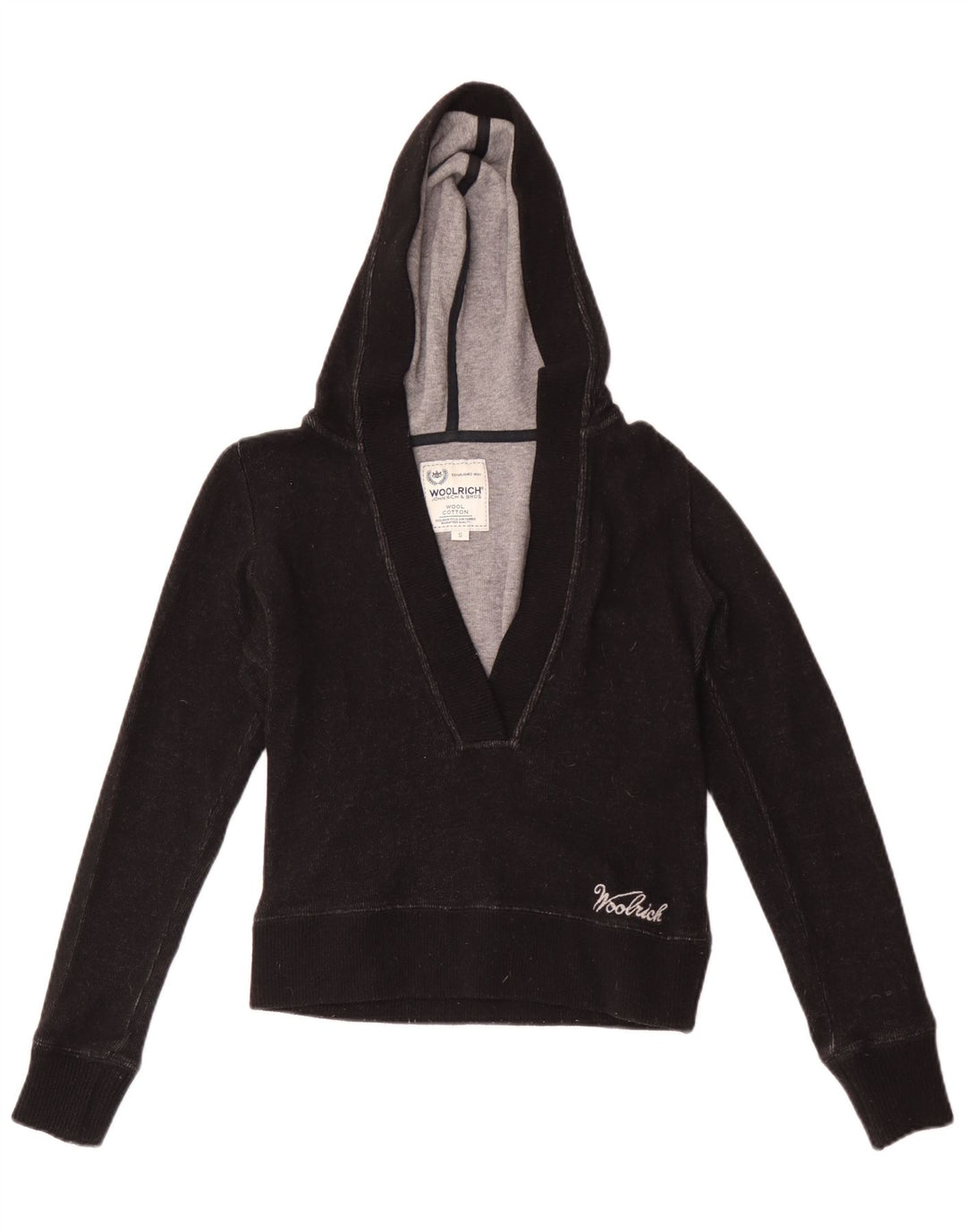 Woolrich Womens Hooded Jumper Sweater UK 10 Small Black Wool