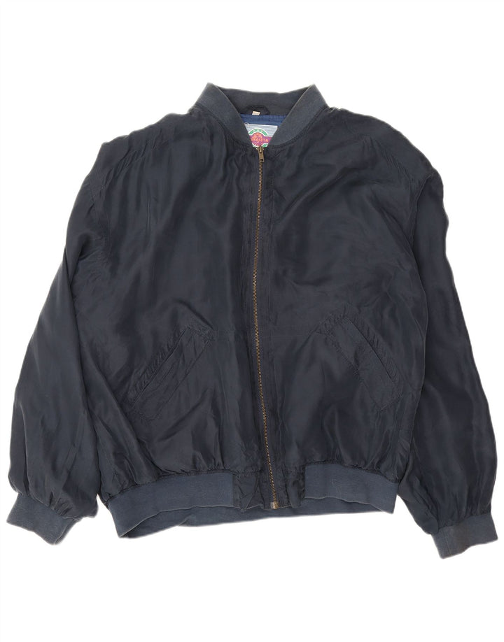 Vintage Mens Bomber Bomber Jacket UK 42 XL Navy Blue Silk