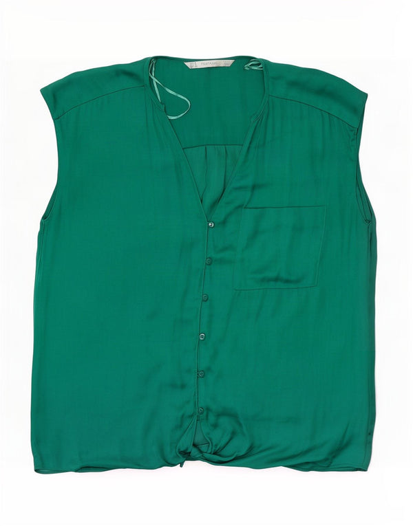 Zara Womens Trafaluc Sleeveless Shirt Blouse UK 14 Medium Green Polyester