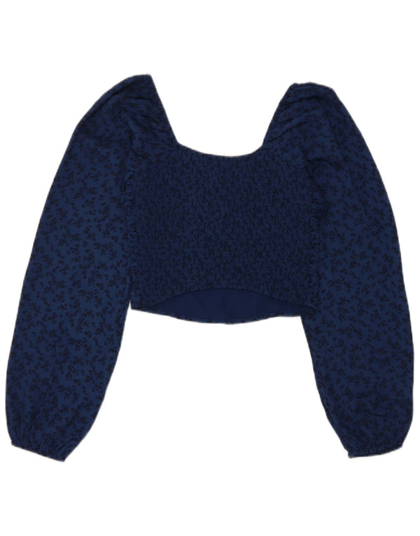 Top corto da donna Hollister a maniche lunghe UK 4 XS poliestere floreale blu navy