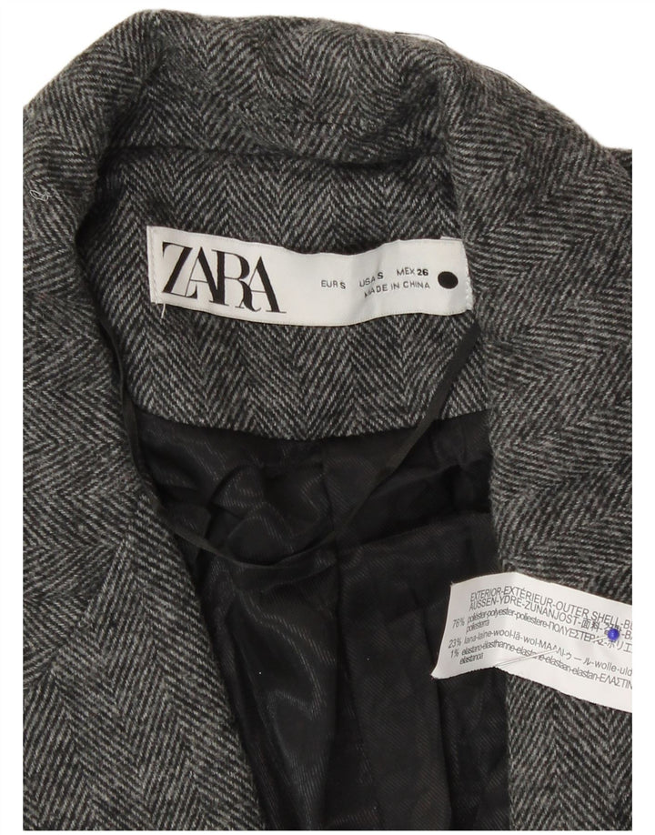 Zara Womens 1 Button Blazer Jacket UK 10 Small Grey Herringbone Polyester