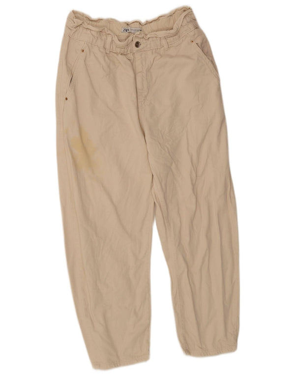 Zara Dame Højtaljede Cropped Jeans EU 42 Large W32 L24 Beige Bomuld
