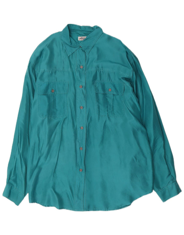 Vintage Dame Oversized Shirt Bluse UK 16 Large Green Silk