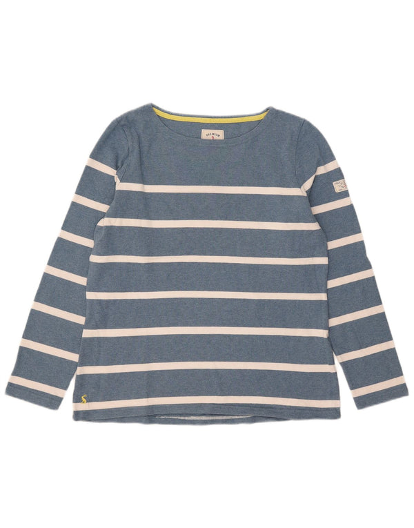Joules Womens Top Long Sleeve UK 14 Large Blue Striped Cotton