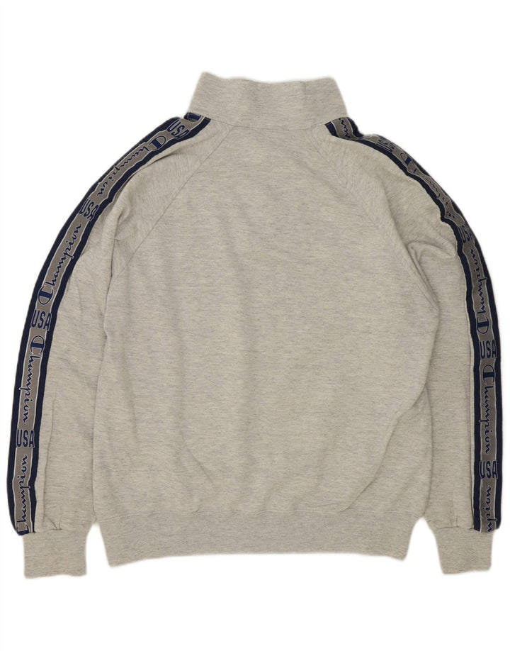 Champion Mens Graphic Zip Neck Sweatshirt Jumper Medium Grey Colourblock