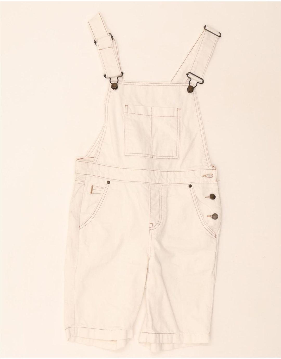 White Stuff Womens Dungarees Shorts UK 8 Small W30  White Cotton