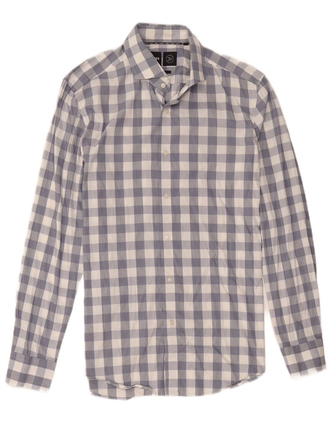 Hugo Boss Mens Slim Fit Shirt Size 15 1/2 Medium Blue Check Cotton