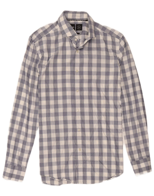 Hugo Boss Mens Slim Fit Shirt Size 15 1/2 Medium Blue Check Cotton