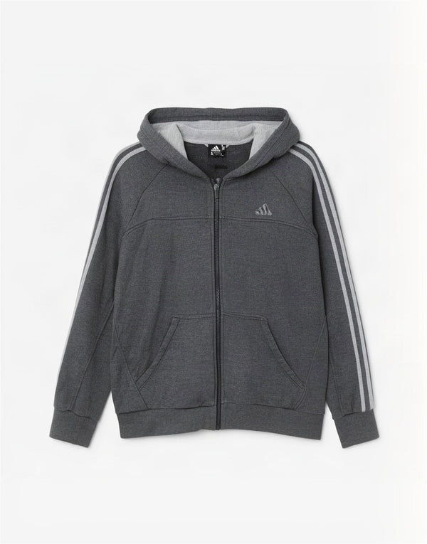 Adidas - Sudadera con capucha y cremallera para hombre, algodón gris medio