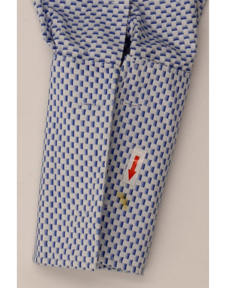 Yves Saint Laurent Mens Formal Shirt Medium Blue Geometric Cotton