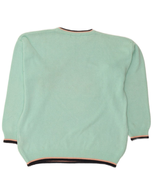 Blanc Bleu Mens Graphic Crew Neck Jumper Sweater Large Green Cotton Cartoon