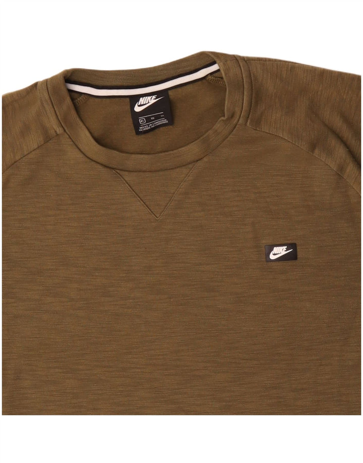 NIKE Mens Sweatshirt Jumper XL Khaki Flecked Cotton