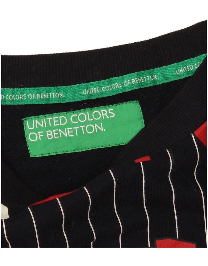 Benetton Womens Graphic Sweatshirt Jumper UK 14 Medium Navy Blue Striped