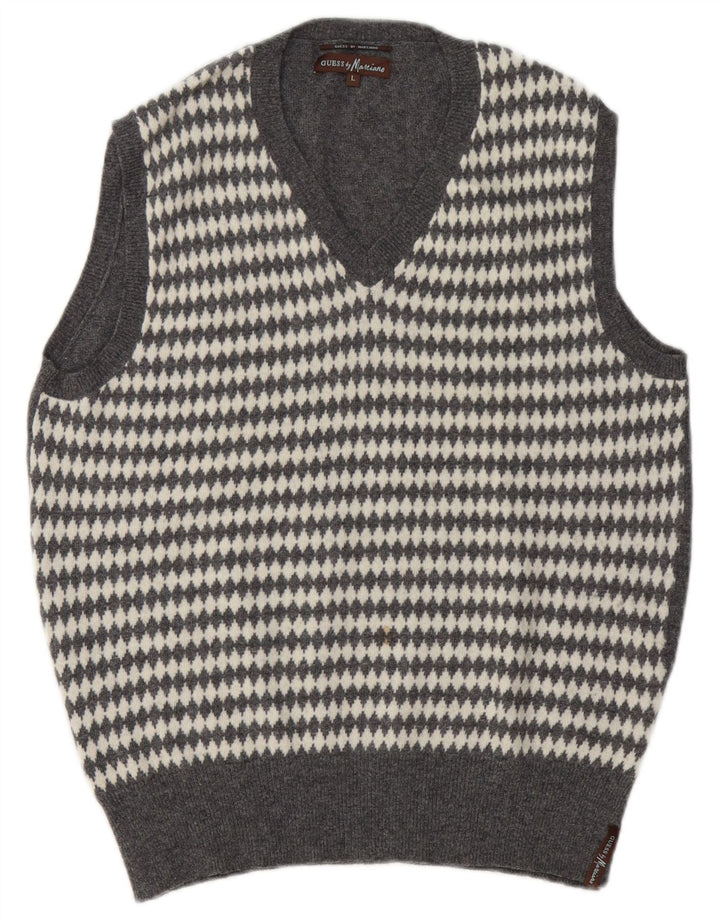 Guess By Marciano Mens Vest Tank Top Large Grey Geometric Wool