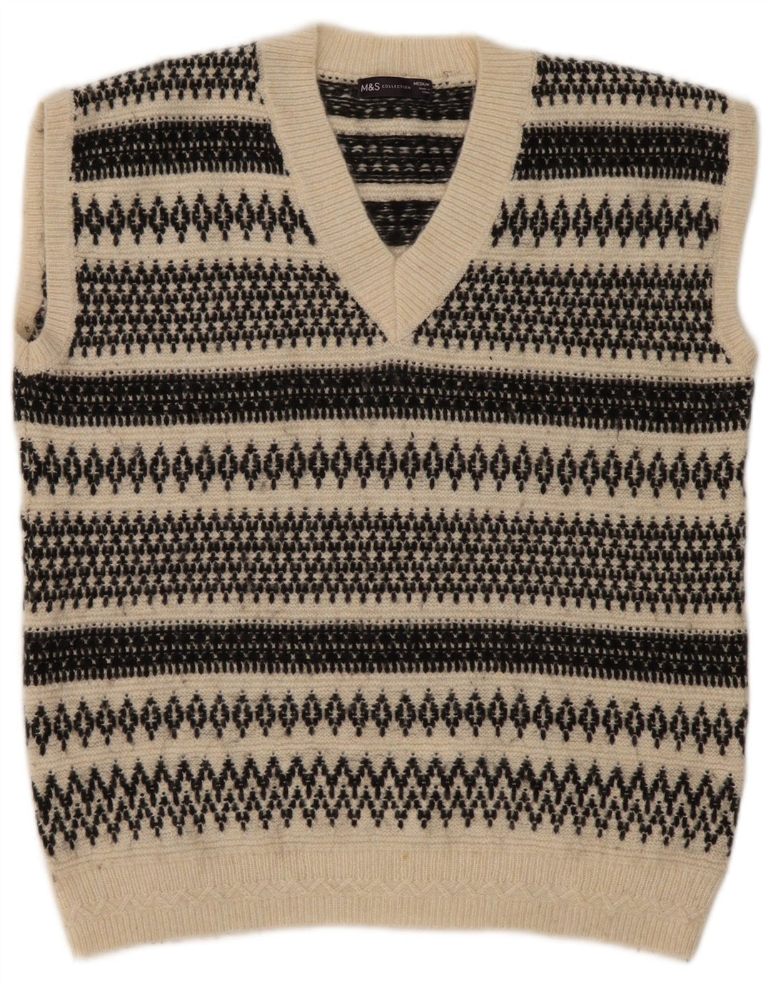 Marks & Spencer Mens Vest Tank Top Medium Beige Fair Isle Acrylic