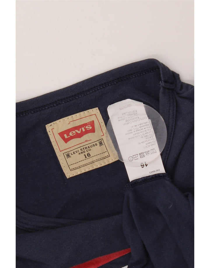 LEVI'S Boys Graphic Top Long Sleeve 15-16 Years Navy Blue Colourblock