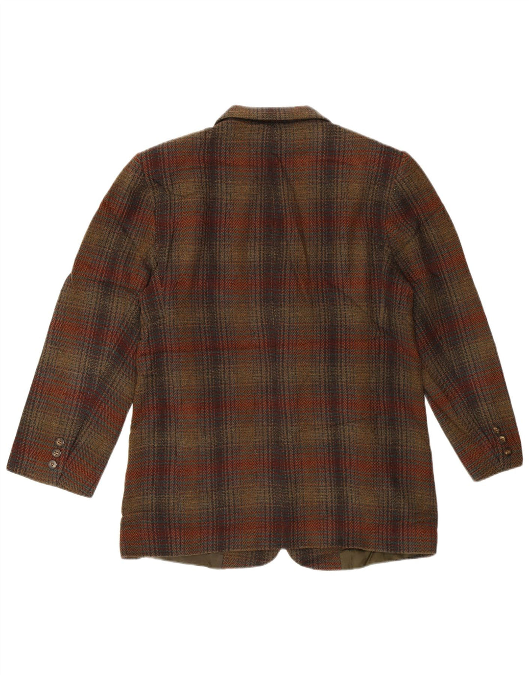 Eddie Bauer Womens 3 Button Blazer Jacket UK 14 Medium Brown Plaid Wool