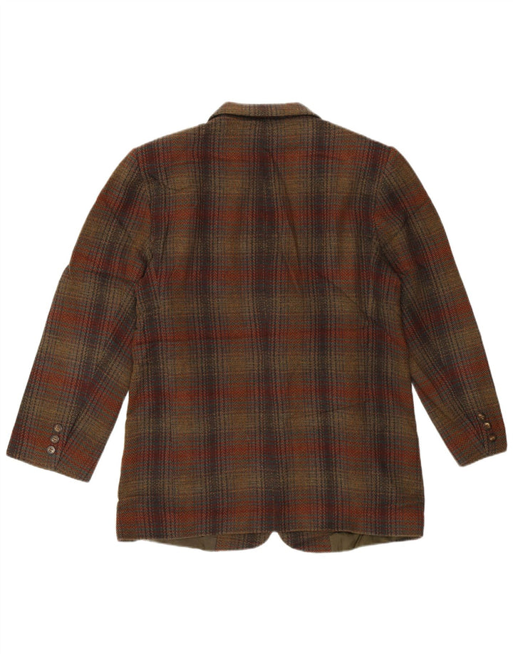 Eddie Bauer Womens 3 Button Blazer Jacket UK 14 Medium Brown Plaid Wool