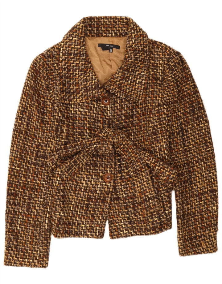 Zara Womens 3 Button Blazer Jacket UK 18 XL Brown Chevron Acrylic