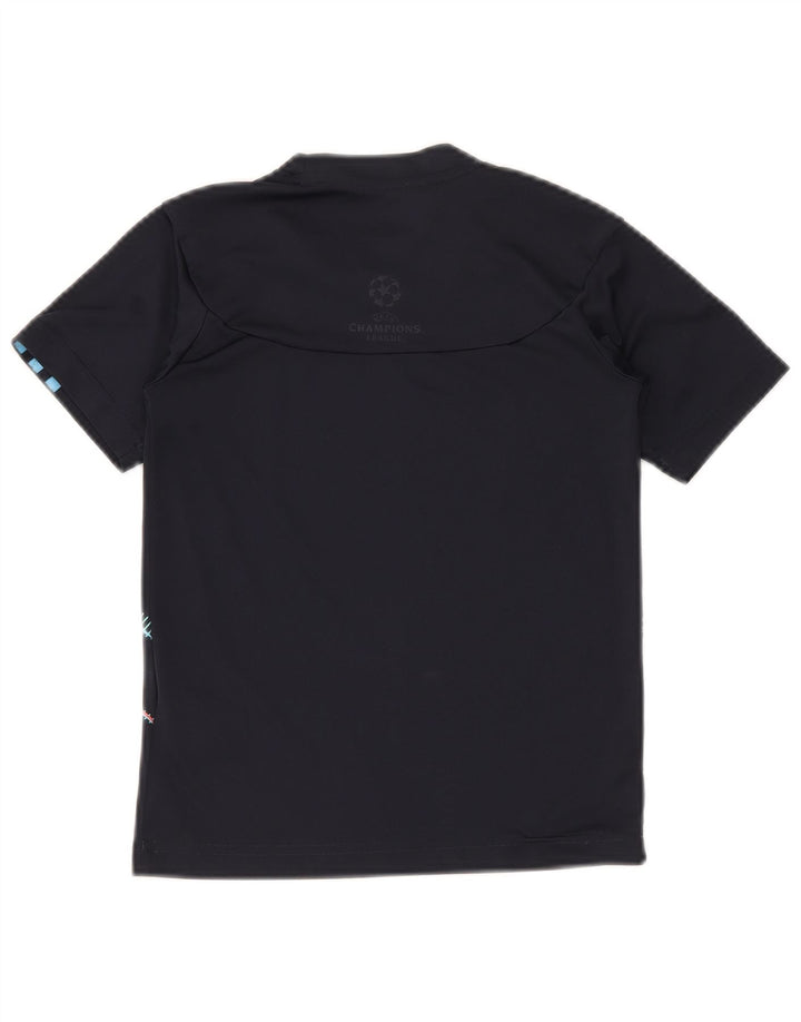 ADIDAS Boys T-Shirt Top 9-10 Years Navy Blue Geometric Polyester
