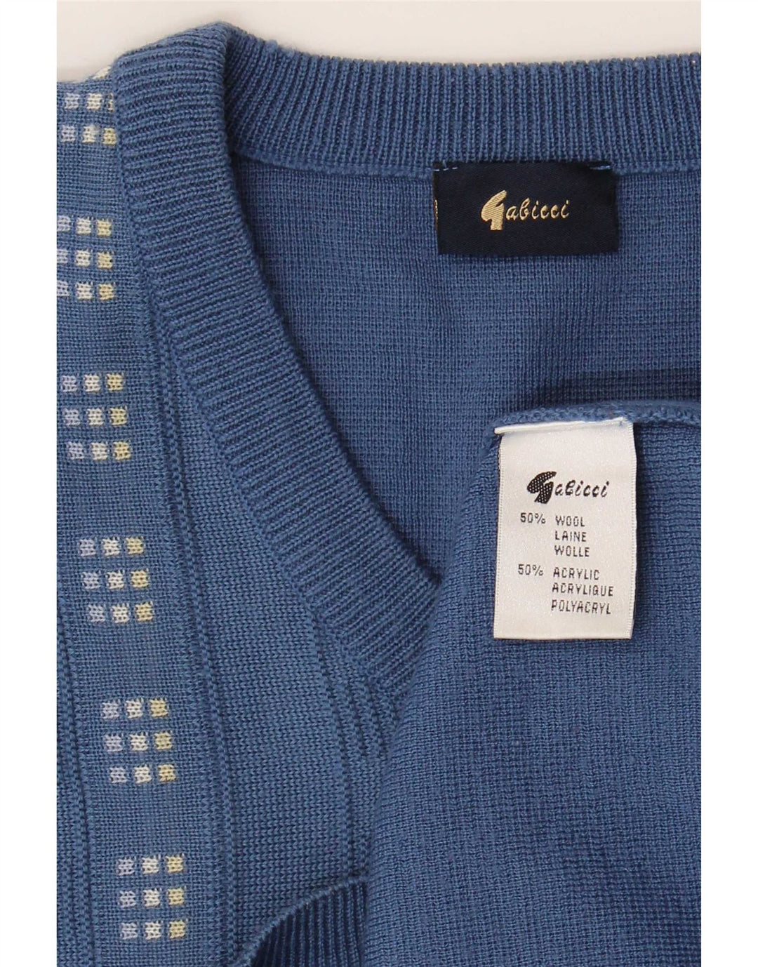 Gabicci Herre V-hals sweater Medium Blue Geometrisk Uld