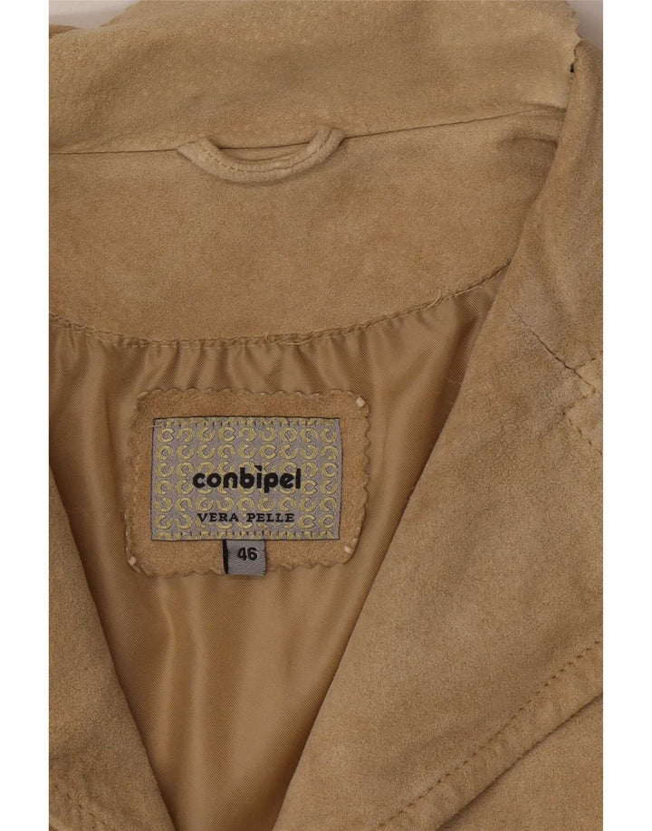 Conbipel Womens Suede Overcoat IT 46 Large Khaki Leather