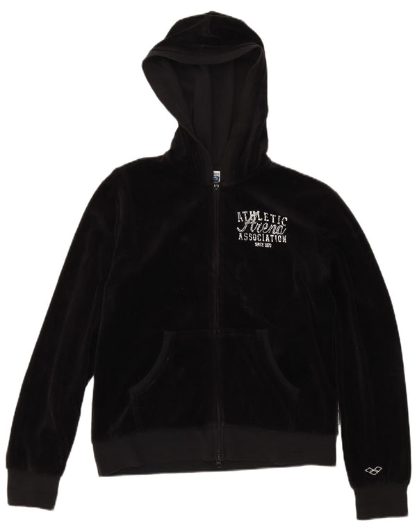 Arena Womens Oversized Graphic Velour Zip Hoodie Sweater UK 6 XS Black