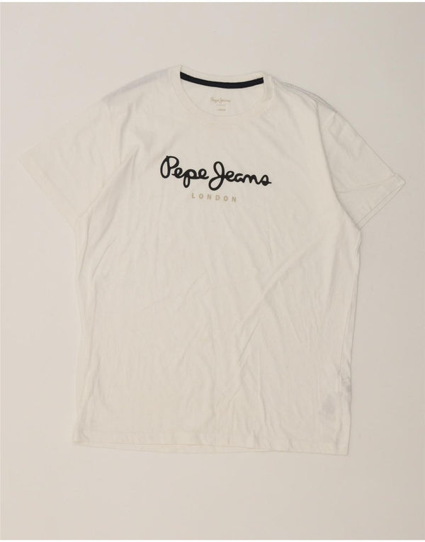 PEPE Jeans Mens Regular Fit Graphic T-Shirt Top Large White Cotton