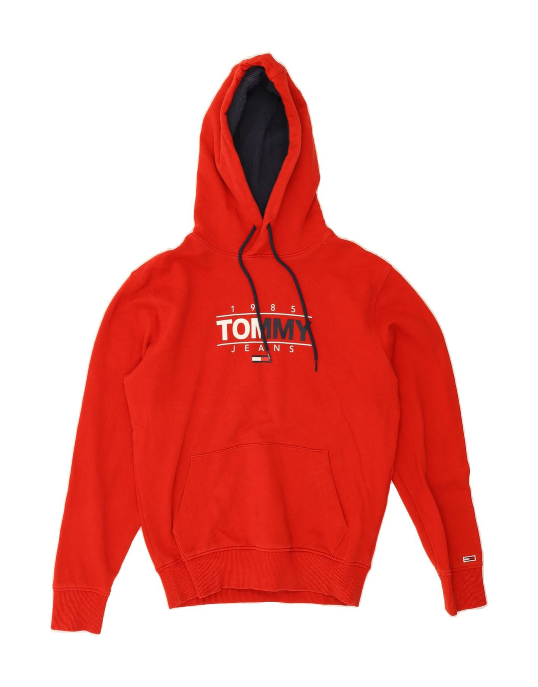 TOMMY JEANS Mens Graphic Hoodie Jumper Small Red Cotton Vintage Tommy Jeans and Second-Hand Tommy Jeans from Messina Hembry 