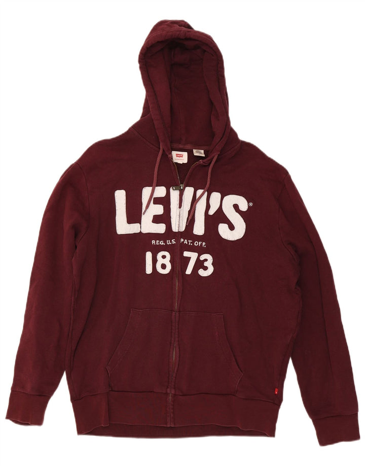 LEVI'S Mens Graphic Zip Hoodie Sweater Large Maroon Cotton