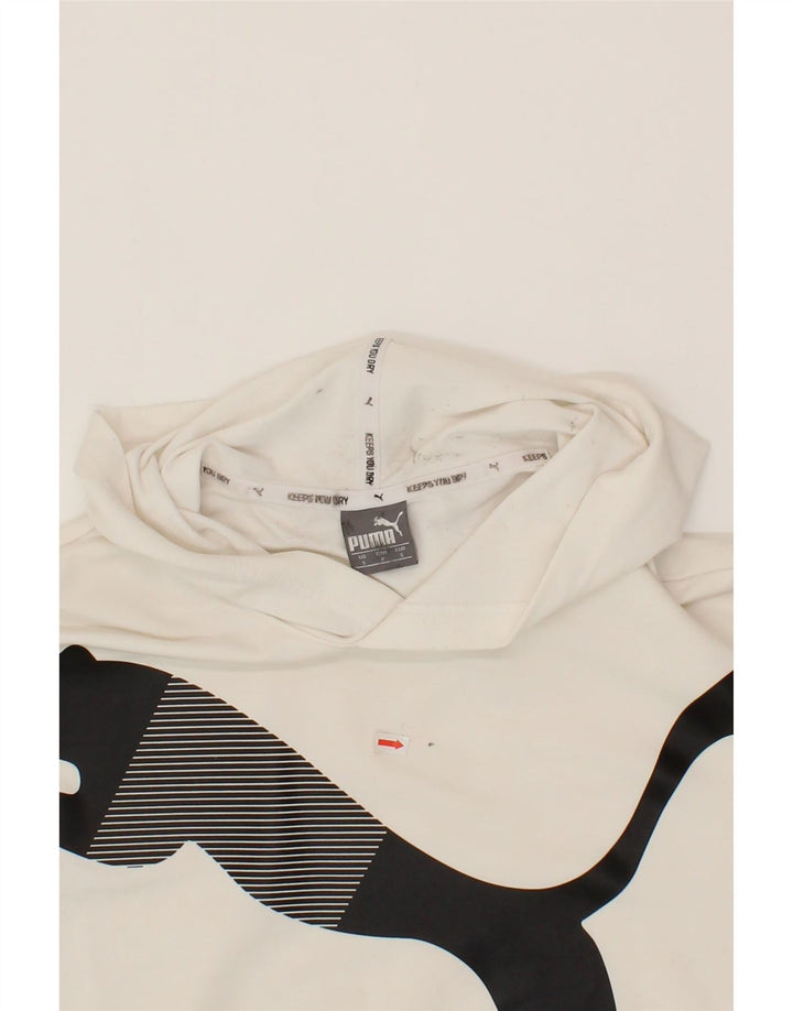 PUMA Womens Oversized Graphic Hoodie Jumper UK 10 Small White Vintage Puma and Second-Hand Puma from Messina Hembry 