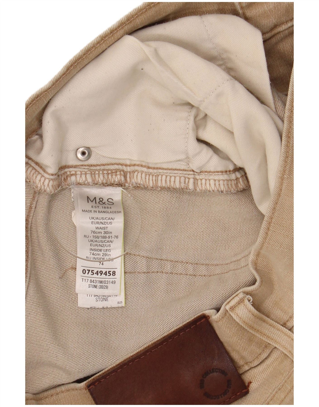 Jeans da uomo Marks & Spencer Regular Fit dritti W30 L29 Beige Cotone