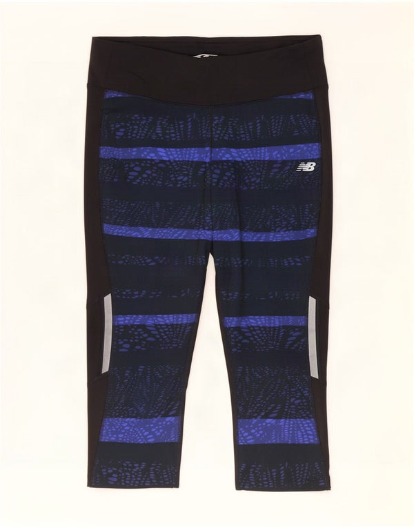 New Balance Womens Capri Leggings UK 14 Large Black Striped Polyester