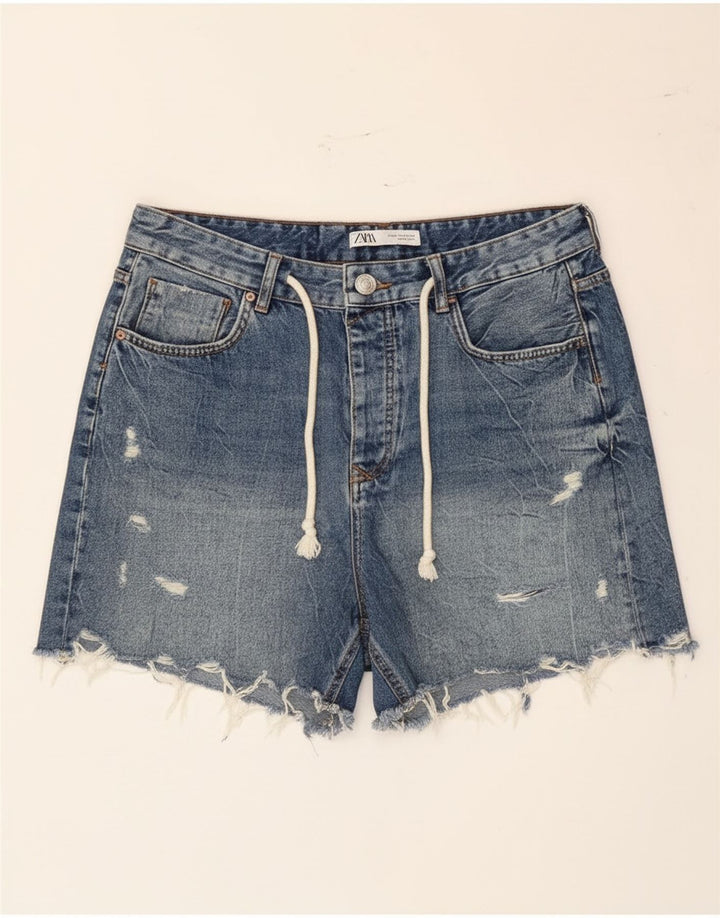 Zara Womens Distressed Denim Shorts EU 42 Large W32  Blue Cotton
