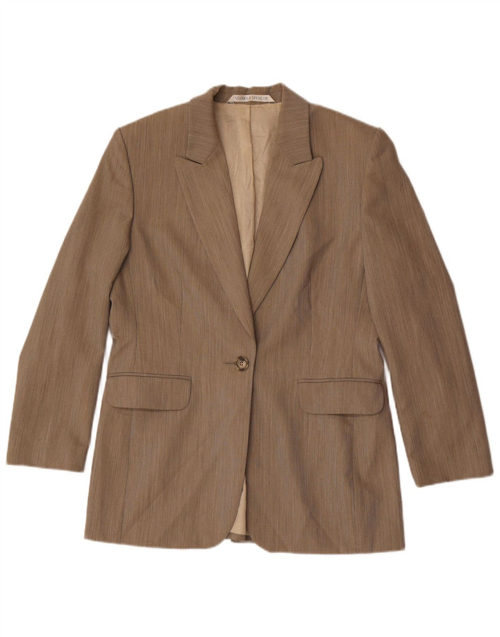 Giacca blazer a 1 bottone Marks & Spencer da donna UK 14 grande lana vergine marrone
