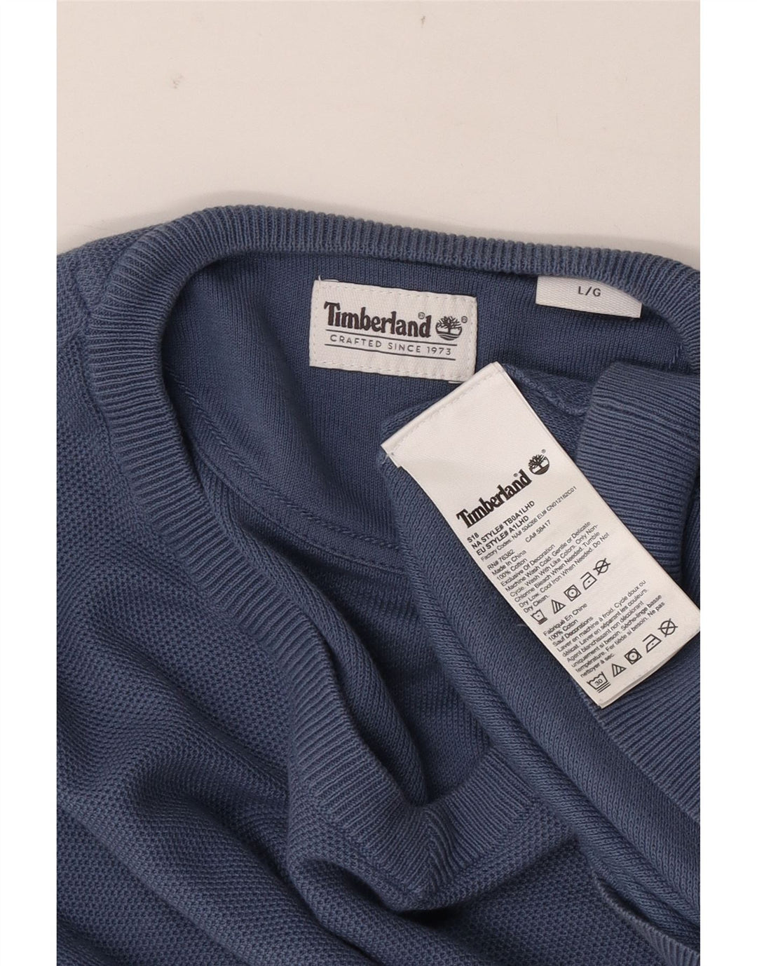 Timberland Mens V-Neck Jumper Sweater Large Blue Cotton