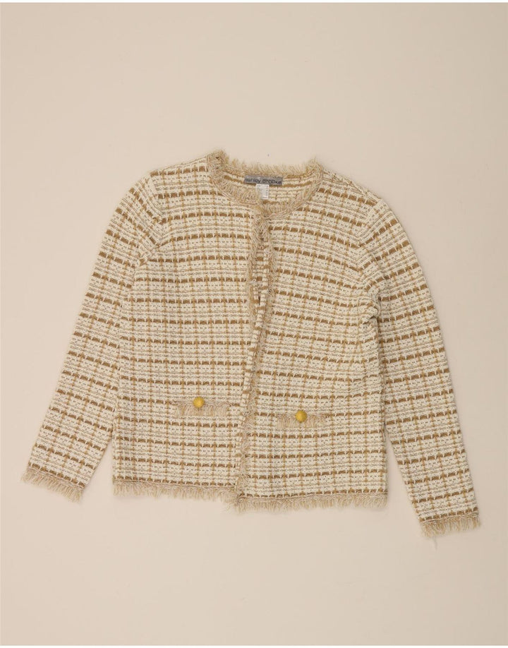 ASHLEY BROOKE Womens Open Cardigan Sweater UK 20 2XL Beige Check Polyester Vintage Ashley Brooke and Second-Hand Ashley Brooke from Messina Hembry 